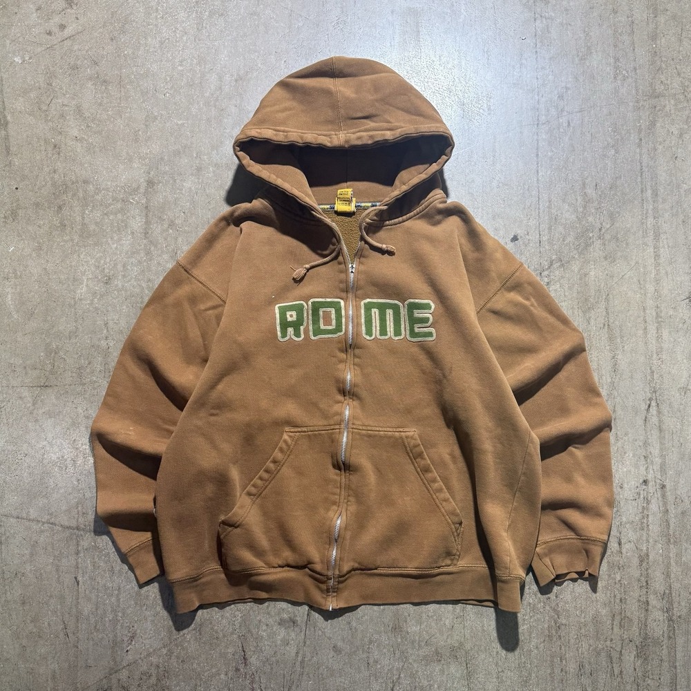 Rome Hoodie Sweatshirt Mens Large Brown Full Zip Fleece ROME Logo Graphic